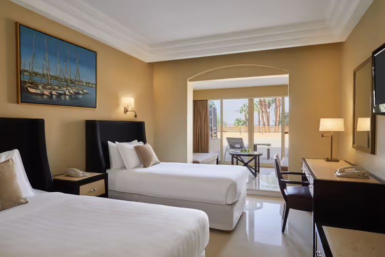 Deluxe room with separate beds and Nile view